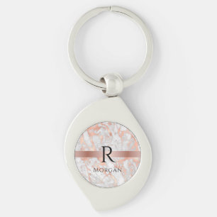 Black Monogram & Name, White & Rose Gold Marble Key Ring