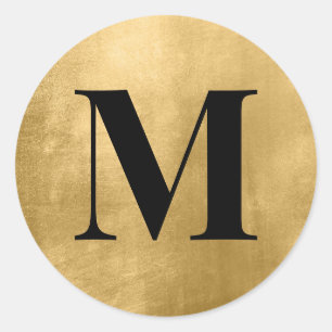 Black Monogram on Faux Gold Foil Classic Round Sticker