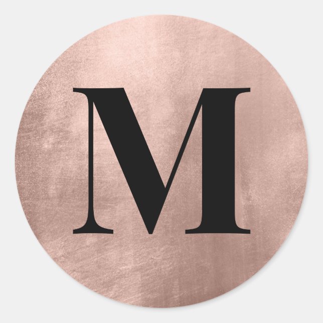 Black Monogram on Faux Rose Gold Foil Classic Round Sticker (Front)