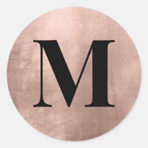 Black Monogram on Faux Rose Gold Foil Classic Round Sticker