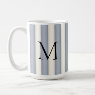 Black Monogram on Grey & Antique White Stripe Coffee Mug