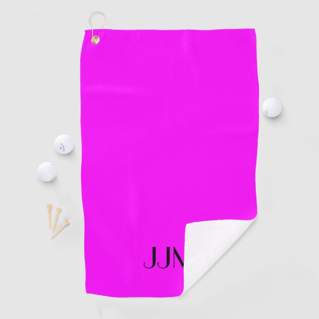 Black Monogram on Magenta Pink Golf Towel (InSitu)