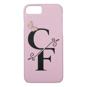 black monogram on pink embossed background iPhone 8/7 case
