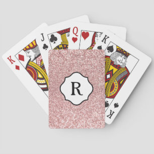 Black Monogram on Rose Gold Glitter Playing Cards