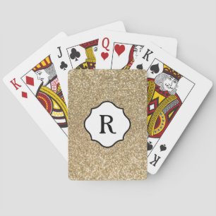 Black Monogram on Sparkling Gold  Glitter Playing Cards