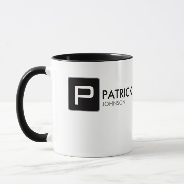 black monogram on white  personalised mug (Left)