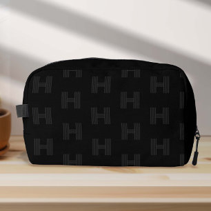 Black Monogram Pattern, Modern Monogrammed Mens Dopp Kit