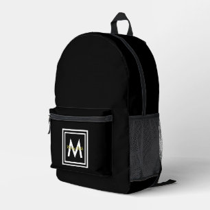 Black Monogram Personalised Printed Backpack