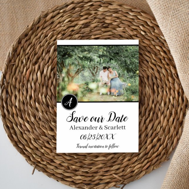 Black Monogram Photo Save The Date Announcement (Black Monogram Photo Save the Date Announcement)