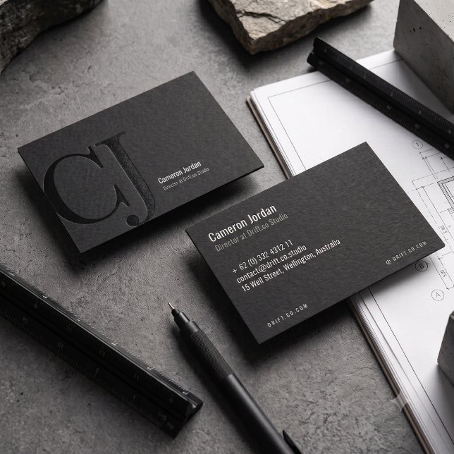 Black Monogram Professional Office Namecard (Creator Uploaded)