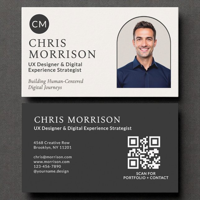 Black Monogram Professional QR Code Photo  Business Card (Creator Uploaded)