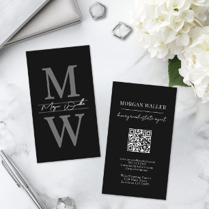 Black Monogram Professional Vertical Business Card