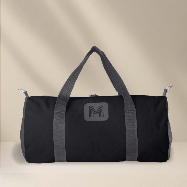 Black Monogram Simple Modern Minimalist Duffle Bag (Black monogram, Simple Modern Gym Duffel Bag.)