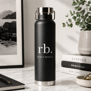 Black Monogram Water Bottle   Insulated 22oz Flask