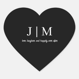 Black Monogram Wedding Favour Heart Sticker 