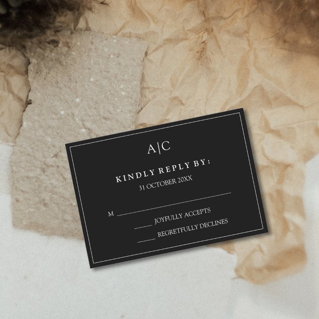 Black Monogram Wedding RSVP Card (Creator Uploaded)