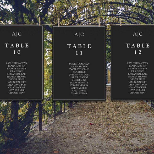 Black Monogram Wedding Table Seating Chart Card (Creator Uploaded)