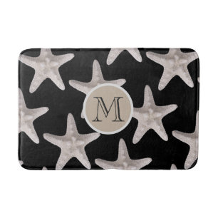 Black Monogram White Beach Starfish Pattern Bath Mat