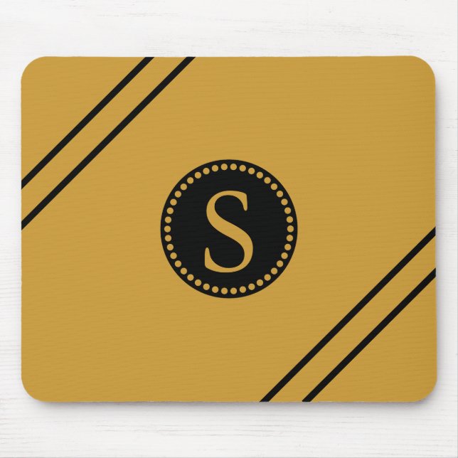 Black Monogram with Gold foil Black Stripes Mouse Pad (Front)