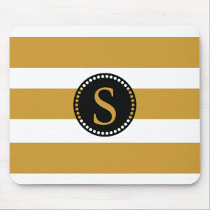 Black Monogram with Gold foil Stripes Mouse Pad