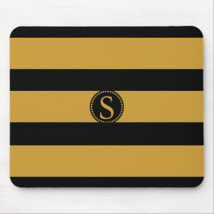 Black Monogram with Gold foil Stripes Mouse Pad