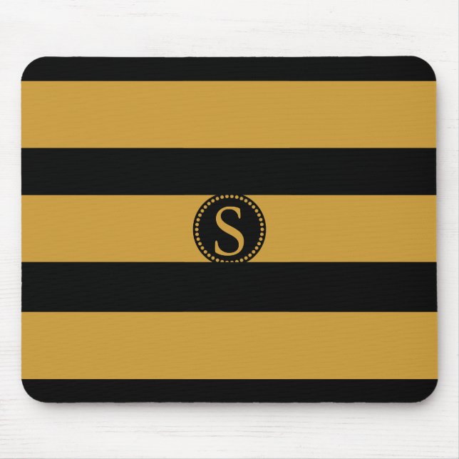 Black Monogram with Gold foil Stripes Mouse Pad (Front)