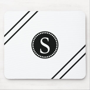 Black Monogram with White & Black Stripes Mouse Pad