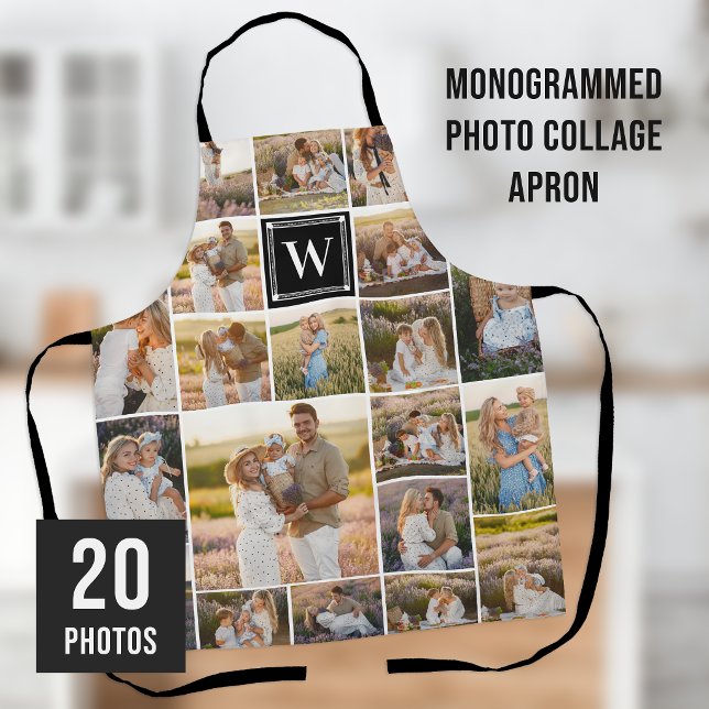 Black Monogrammed 20 Pic Photo Collage Apron (Creator Uploaded)