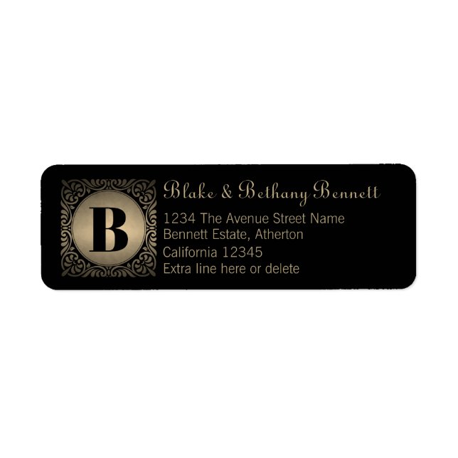 Black Monogrammed Custom Return Address Label (Front)