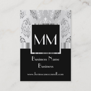 Black monogrammed damask business card