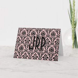 Black Monogrammed Damask Note Card