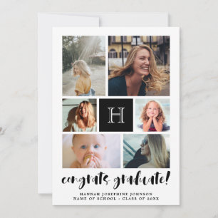 Black Monogrammed Photo Collage Congrats Graduate Announcement