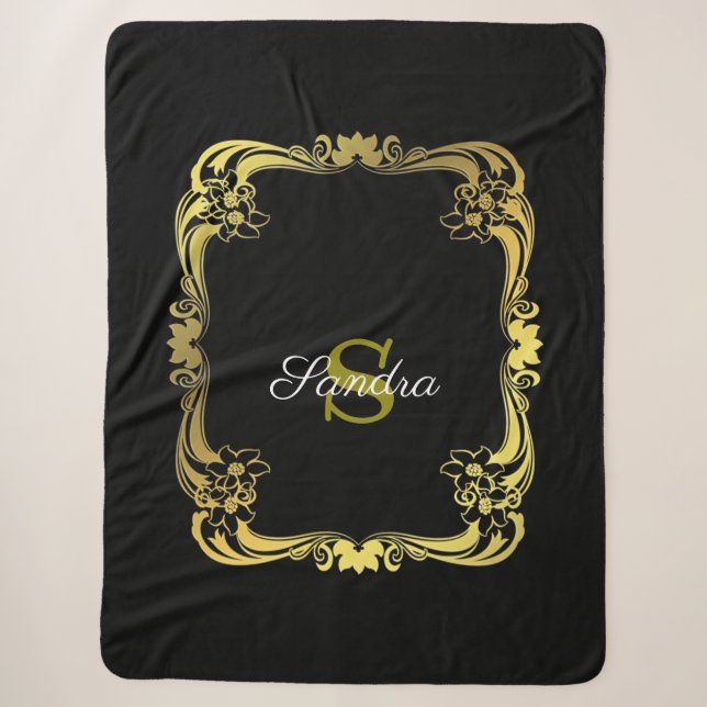 Black Monogrammed Sherpa Blanket (Front)