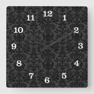Black Monotones  Vintage Floral Damasks Square Wall Clock