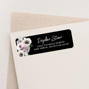 Black Moody Anemone & Purple Floral Shower Return Return Address Label