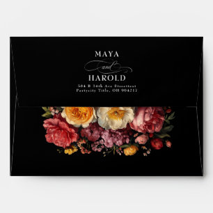 Black Moody Floral Baroque Dutch Art Wedding Envelope