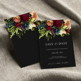 Black Moody Floral Burgundy Wedding Save the Date Invitation