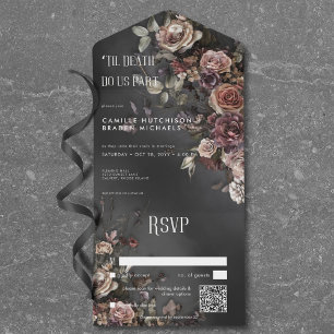 Black Moody Gothic Flowers & Mist QR Code All In One Invitation