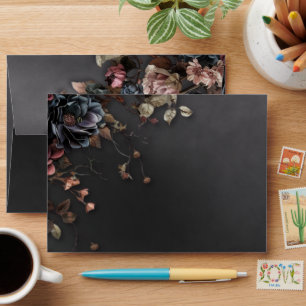 Black Moody Gothic Flowers & Mist Wedding Envelope