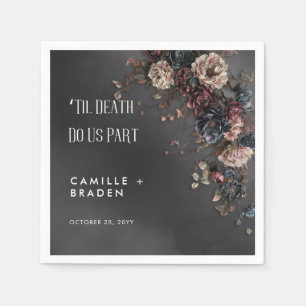 Black Moody Gothic Flowers & Mist Wedding Napkin