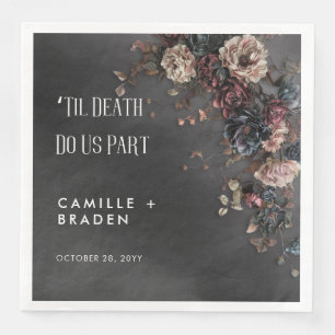Black Moody Gothic Flowers & Mist Wedding Napkin