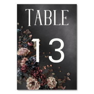Black Moody Gothic Flowers & Mist Wedding Table Number
