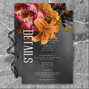 Black Moody Gothic Orange Lily Wedding Details Enclosure Card