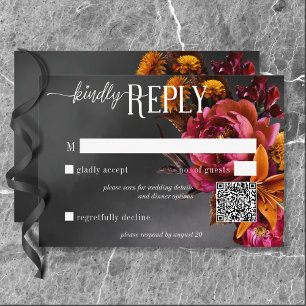 Black Moody Gothic Orange Lily Wedding QR Code RSVP Card