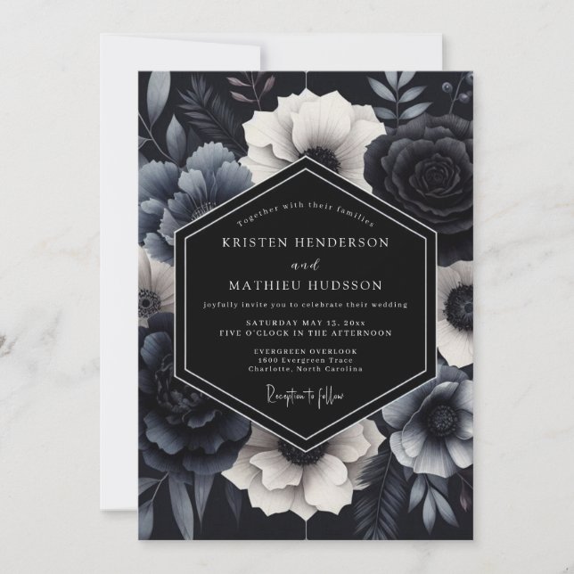 Black Moody Gothic Wedding Invitation (Front)
