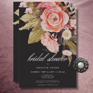 Black Moody Pink Blush Blooms Bridal Shower Invitation