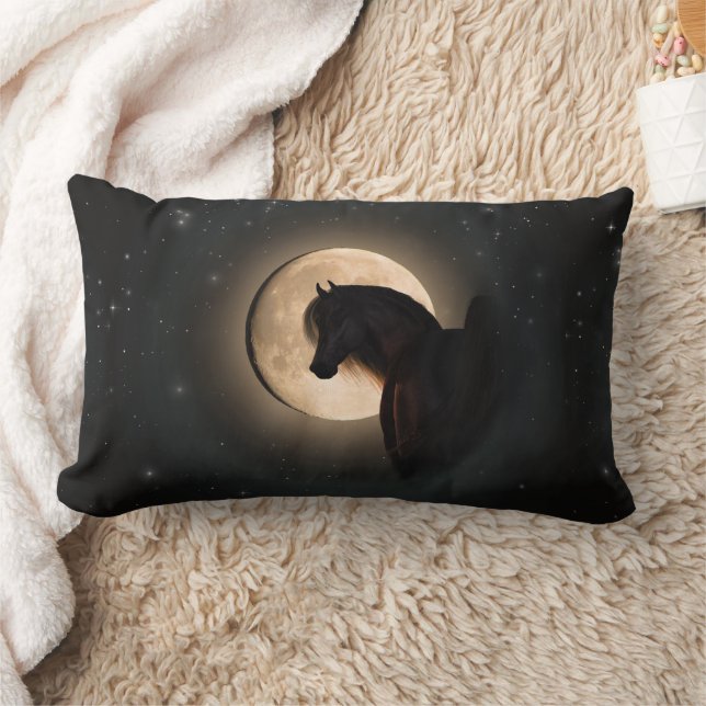 Black Moon Shine Horse Throw Pillow (Blanket)
