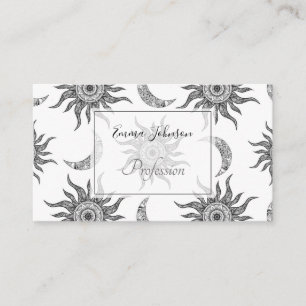 Black Moon Sun Mandala White Pattern Business Card