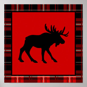 Black Moose, Red Plaid Poster