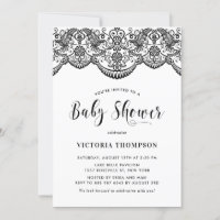 Black Moroccan Lace Pattern Baby Shower Invitation